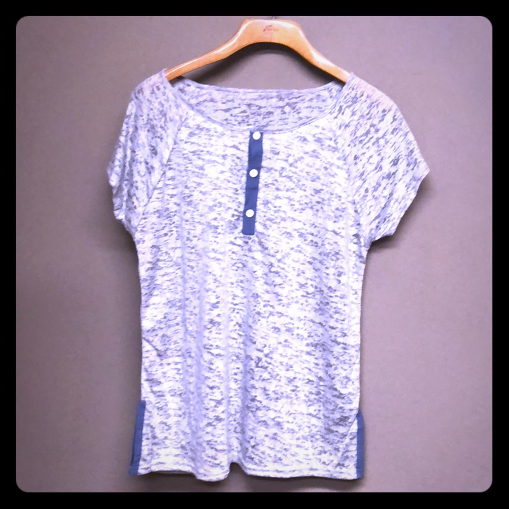 Sheer grey and blue shirt